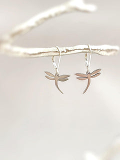 Dragonfly Earrings dangle Silver Gold, Rose Gold Handmade Dragonfly Jewelry gifts for girlfriend, sister, gardener, bug nature lover mom