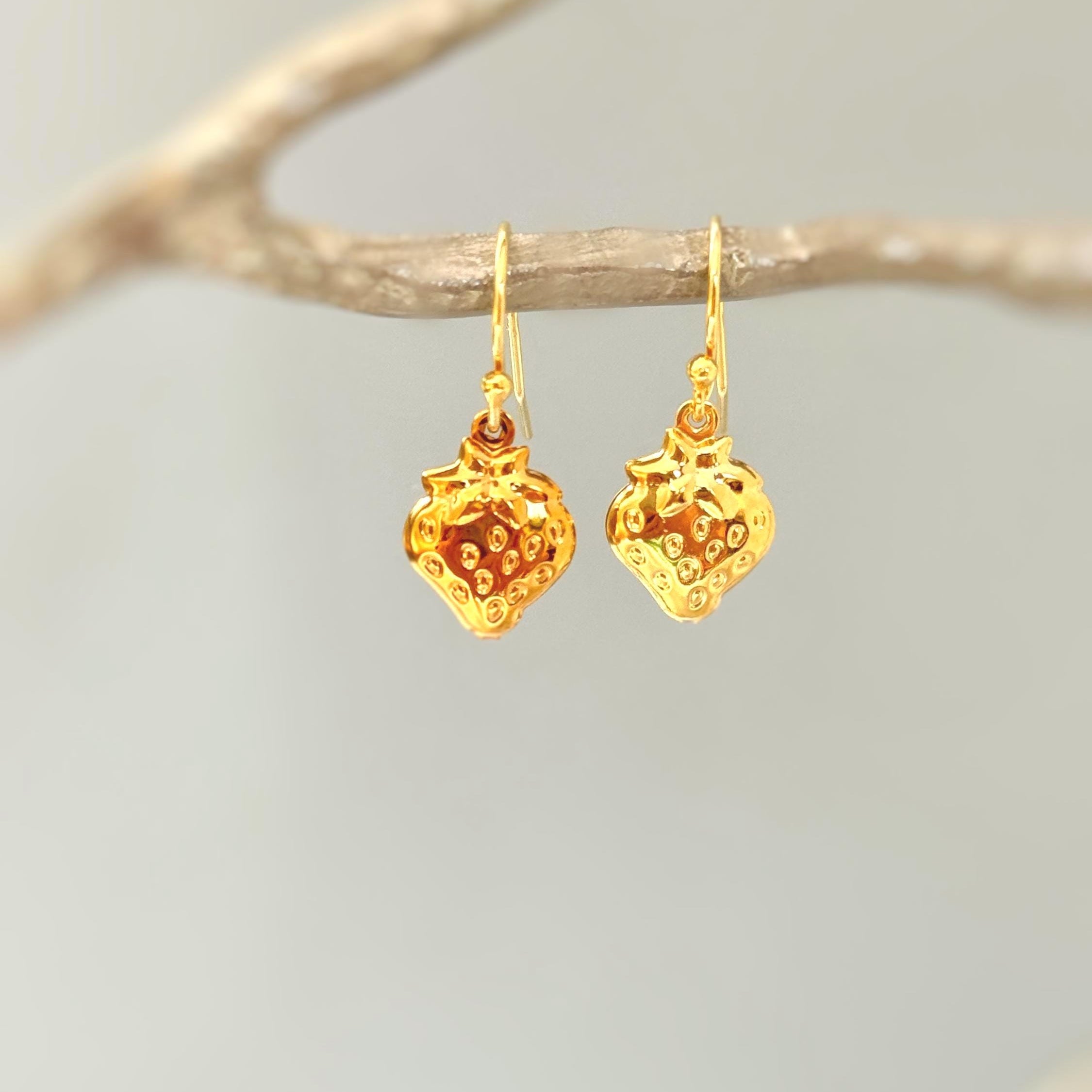 Silver Strawberry Earrings Dangle lightweight unique whimsical handmade food fruit jewelry, fun gift for foodie, chefs, sister bff daughter