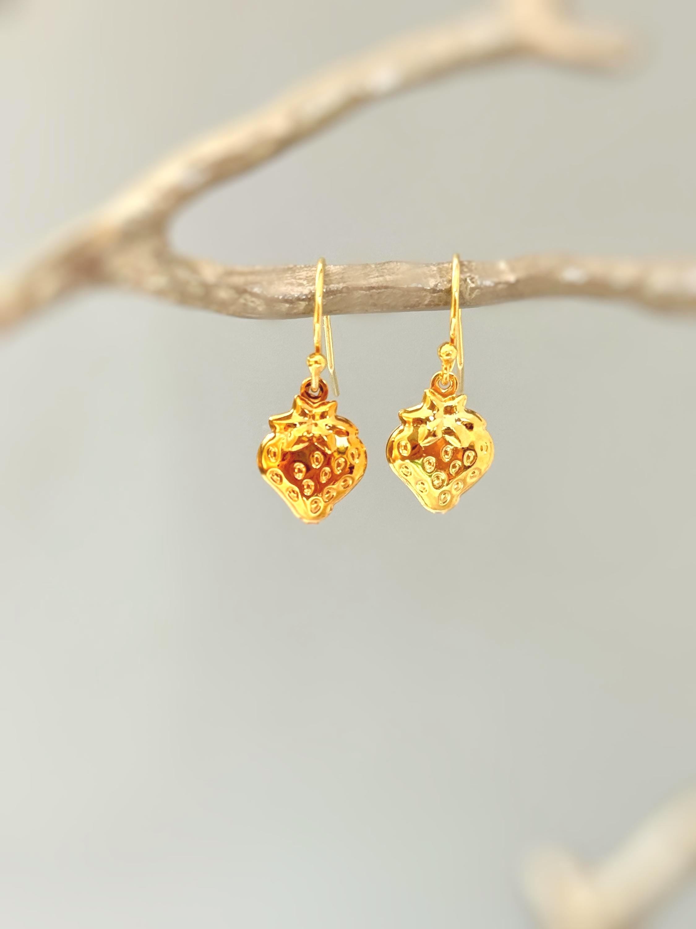 Silver Strawberry Earrings Dangle lightweight unique whimsical handmade food fruit jewelry, fun gift for foodie, chefs, sister bff daughter