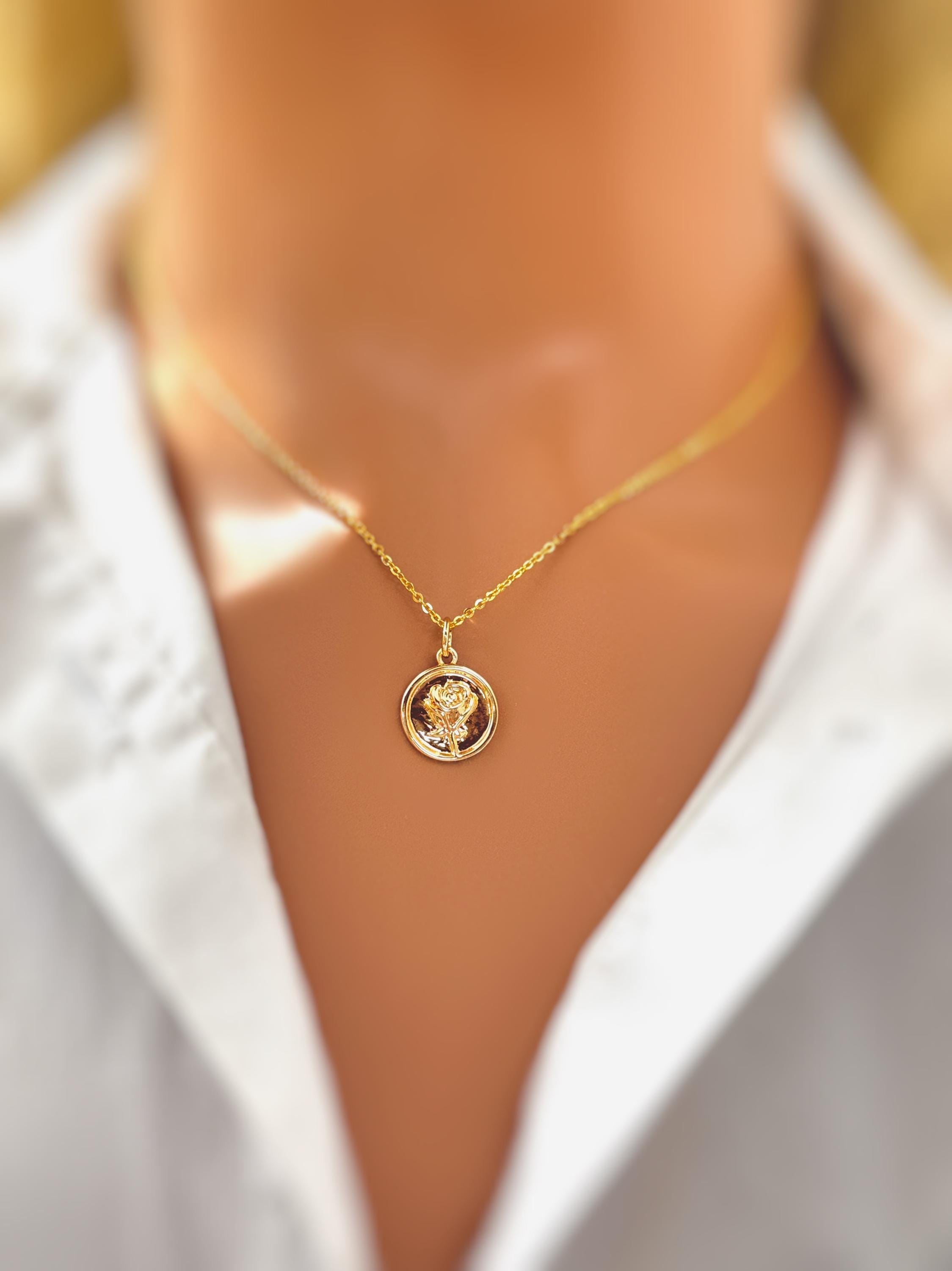 Gold Rose Necklace handmade June birthflower jewelry, romantic elegant gift for girlfriend, wife, sister, mom, best friend, bff anniversary