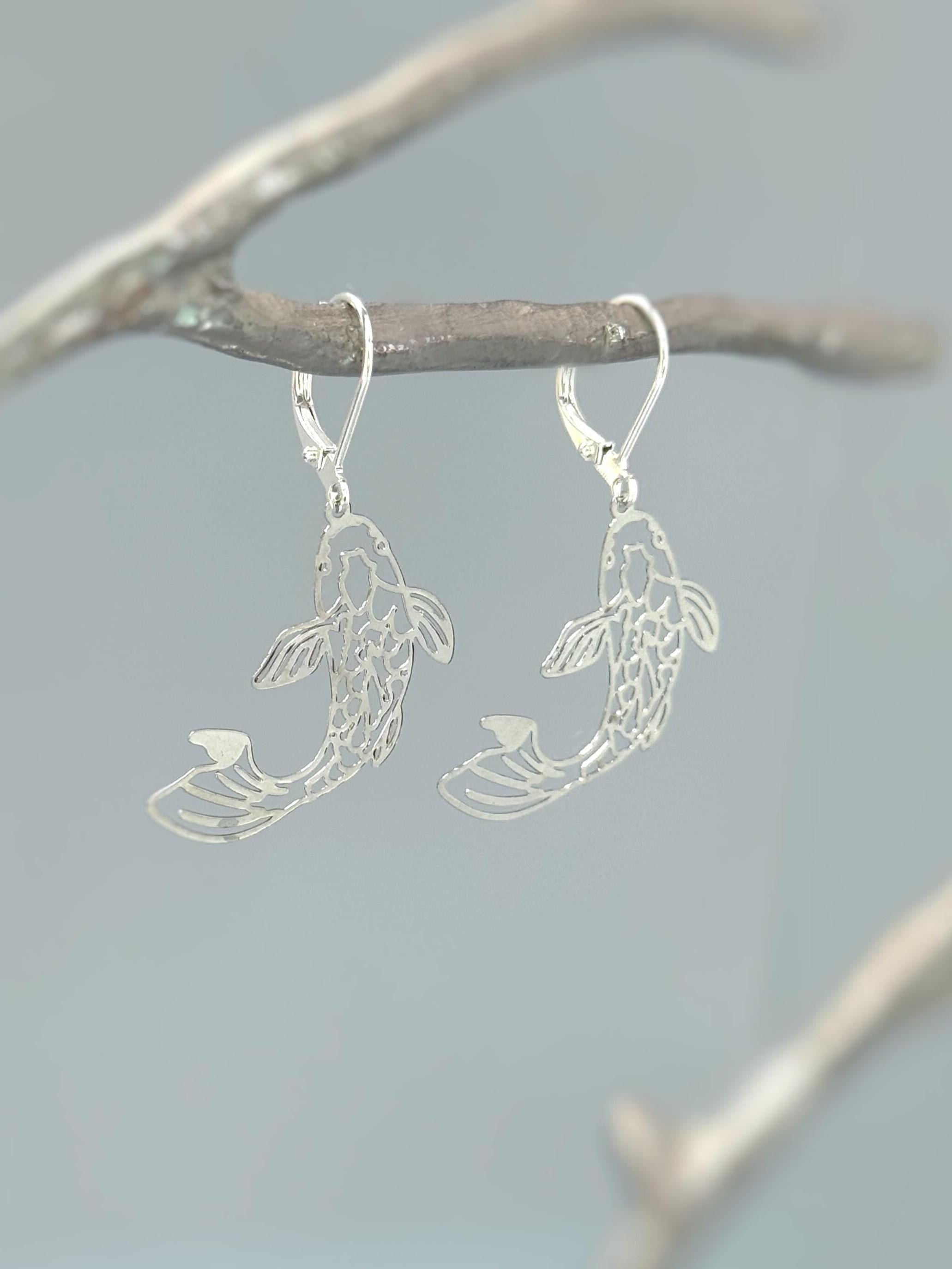 Koi Fish Earrings Dangle Unique Handmade Jewelry lightweight large chandelier earrings for women fun funky novelty gift for animal lovers