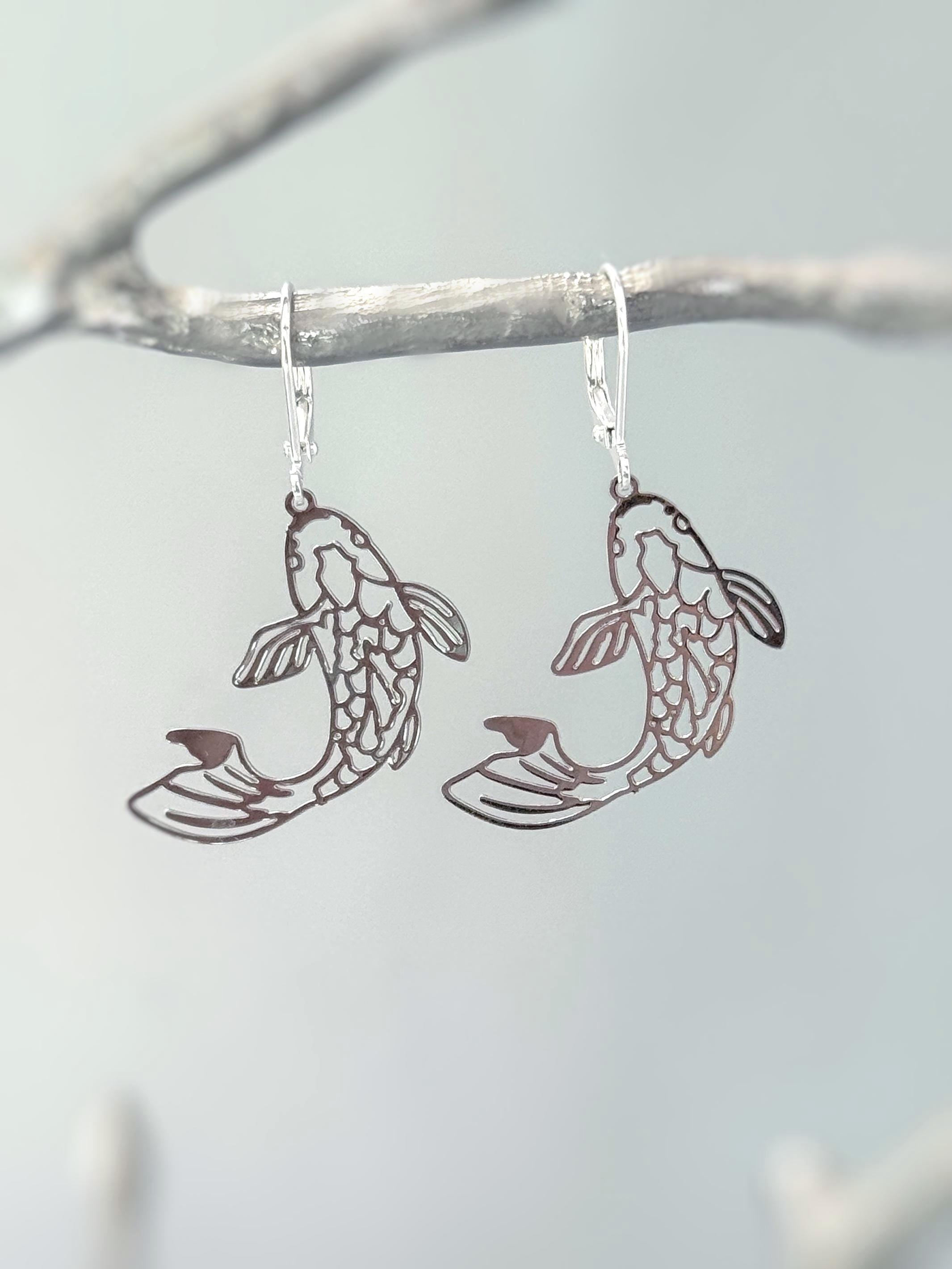 Koi Fish Earrings Dangle Unique Handmade Jewelry lightweight large chandelier earrings for women fun funky novelty gift for animal lovers