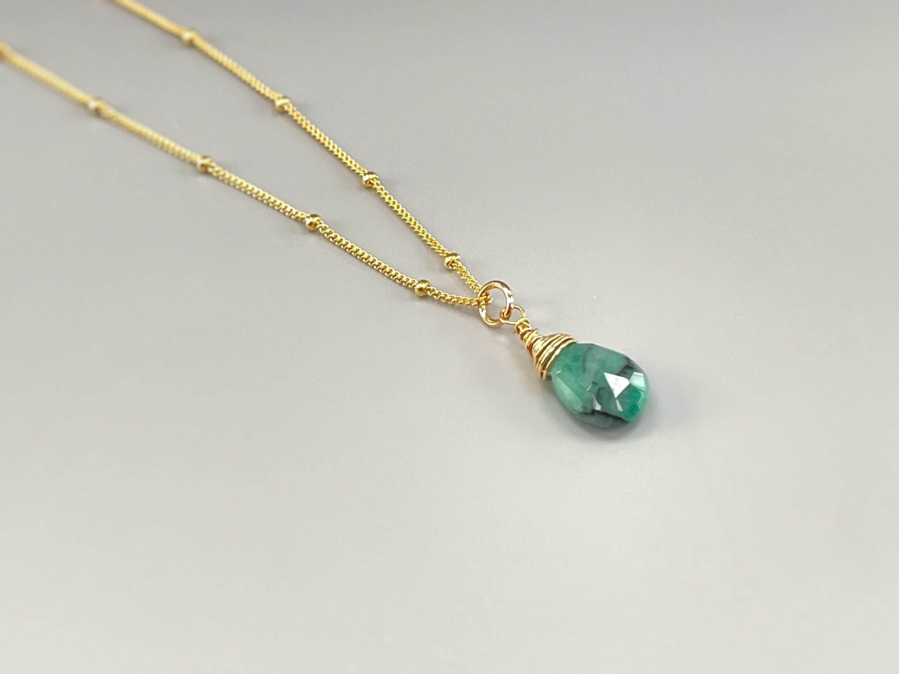 Dainty Emerald Pendant Necklace 14k gold Rose Gold, Sterling Silver May Birthstone layering choker Handmade Jewelry gift for wife, mom bff