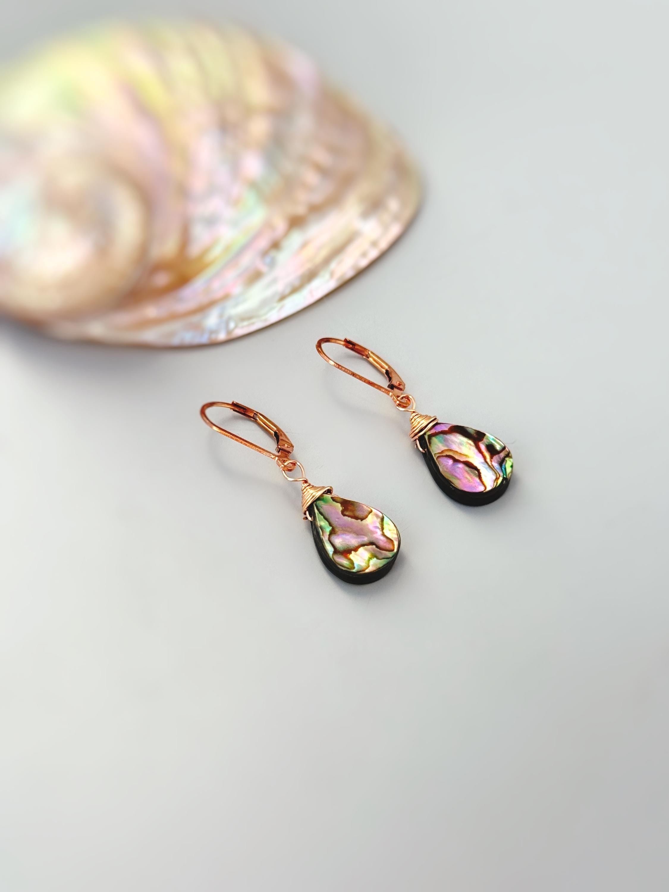 Abalone Earrings Silver handmade dangle drop 14k Gold, Rose gold fill Summer Jewelry iridescent shell jewelry for beach wedding gift for mom, sister, daughter, bff, friend