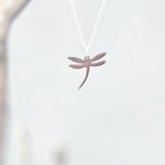 Dragonfly Necklace Sterling Silver 14k Gold, handmade boho handmade unique jewelry gift for nature lovers gardeners, sister, daughter, mom