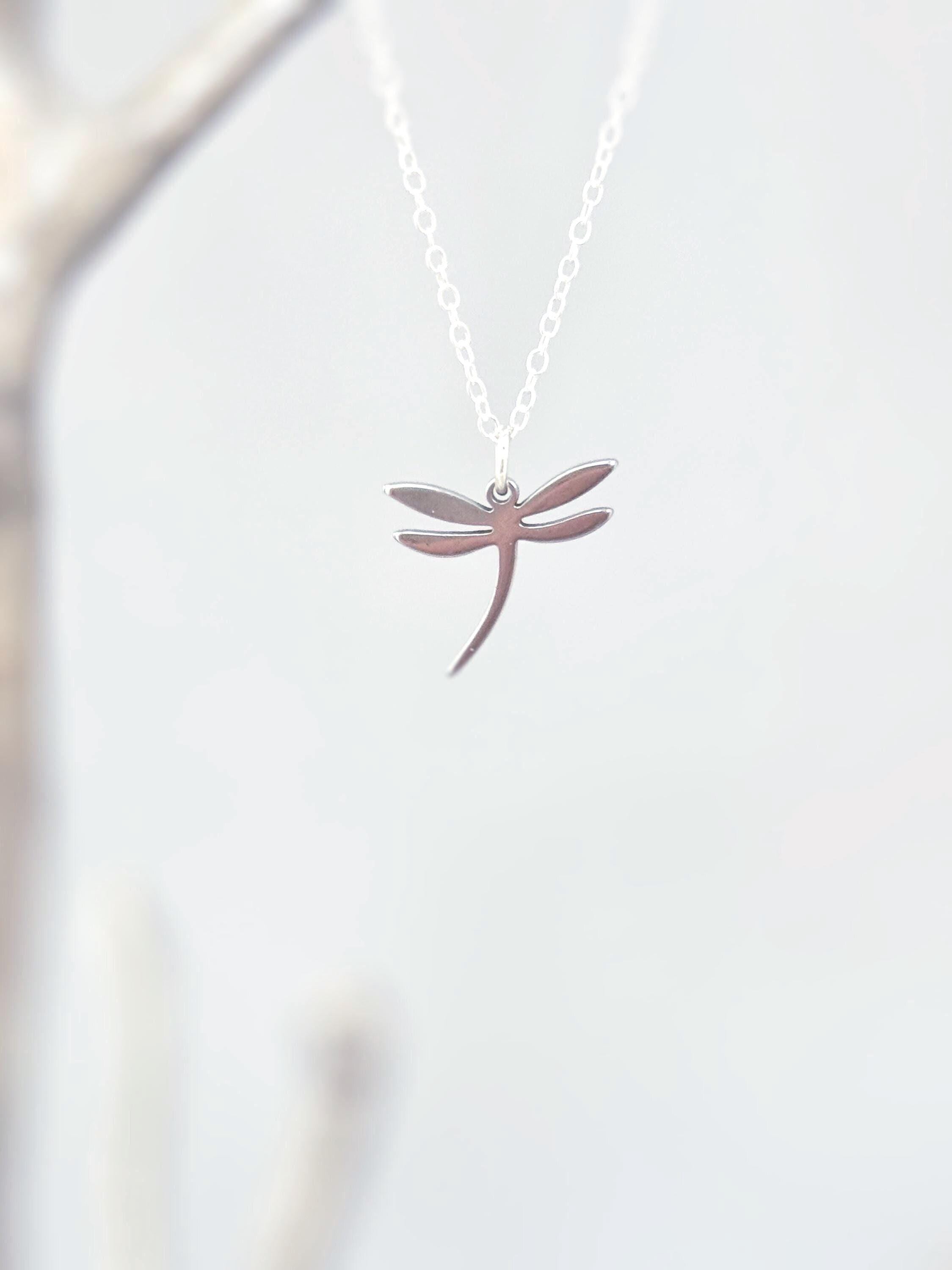 Dragonfly Necklace Sterling Silver 14k Gold, handmade boho handmade unique jewelry gift for nature lovers gardeners, sister, daughter, mom