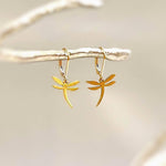 Dragonfly Earrings dangle Gold, Silver, Rose Gold