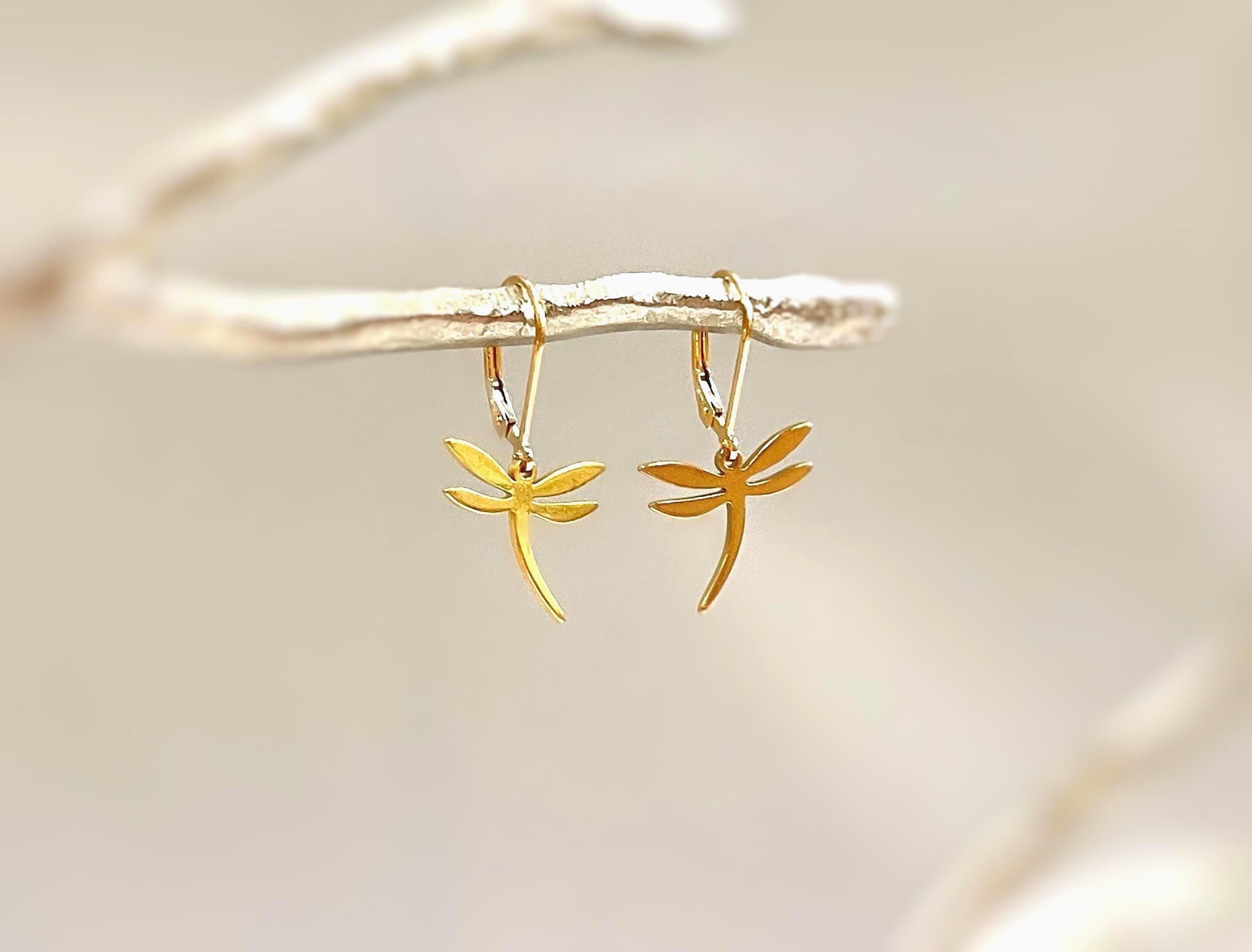 Dragonfly Earrings dangle Gold, Silver, Rose Gold
