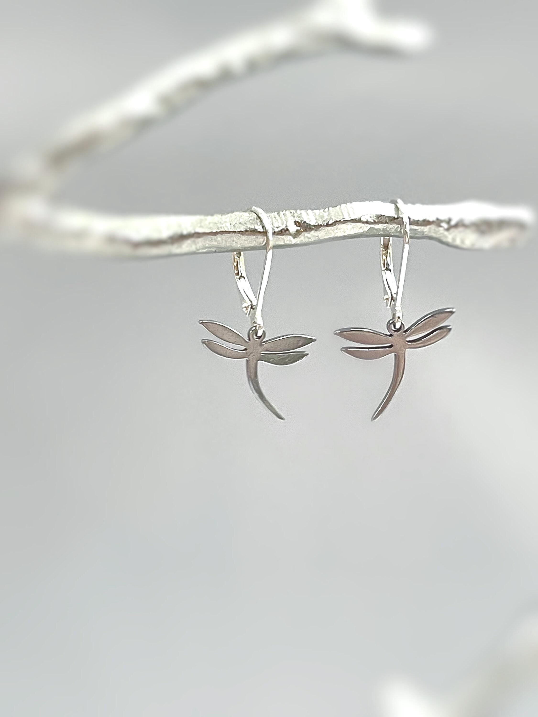 Dragonfly Earrings dangle Gold, Silver, Rose Gold