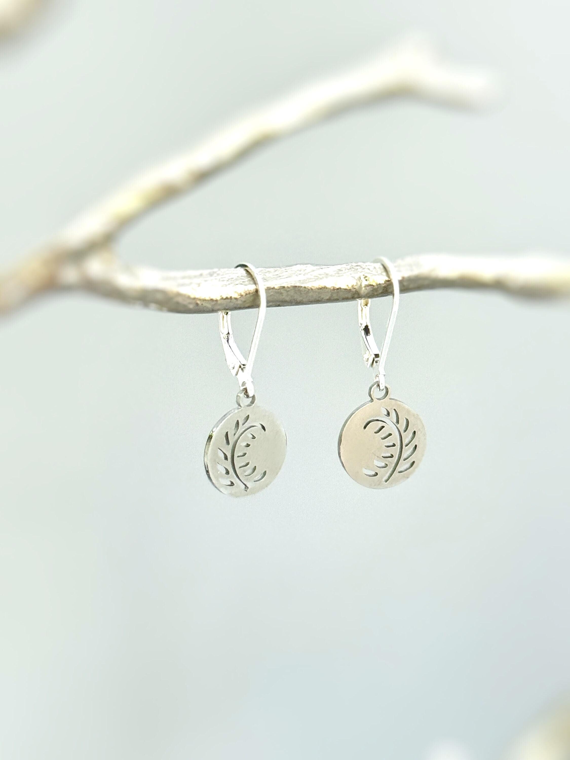 Leaf Fern Earrings dangle Sterling Silver lightweight everyday botanical plant earrings Handmade Jewelry for her gift for gardener, mom wife