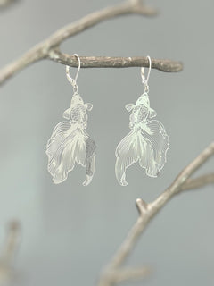 Silver Fish Earrings Dangle lightweight large statement chandelier earrings big unique whimsical handmade jewelry, fun gift for sister bff