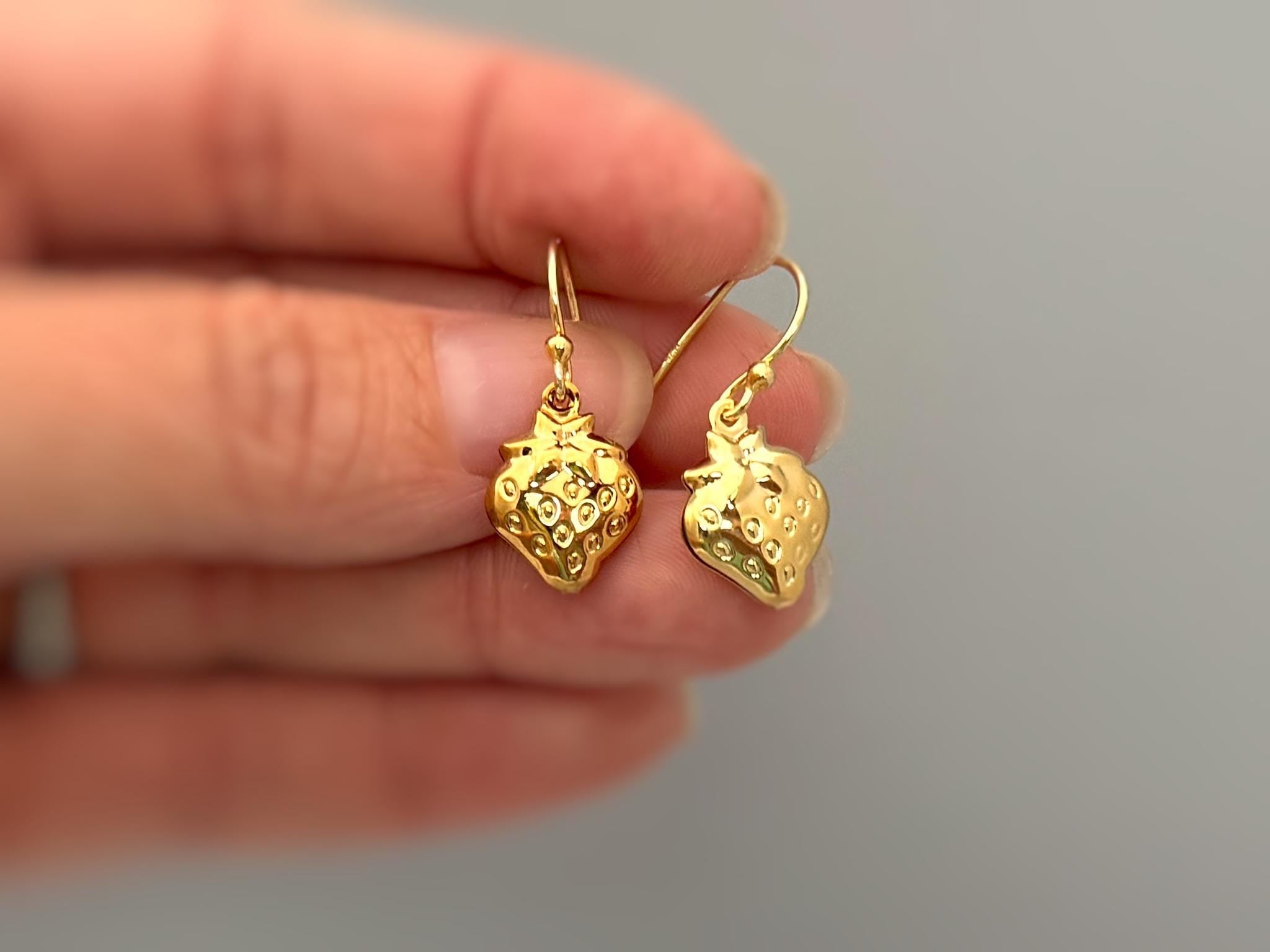 Silver Strawberry Earrings Dangle lightweight unique whimsical handmade food fruit jewelry, fun gift for foodie, chefs, sister bff daughter