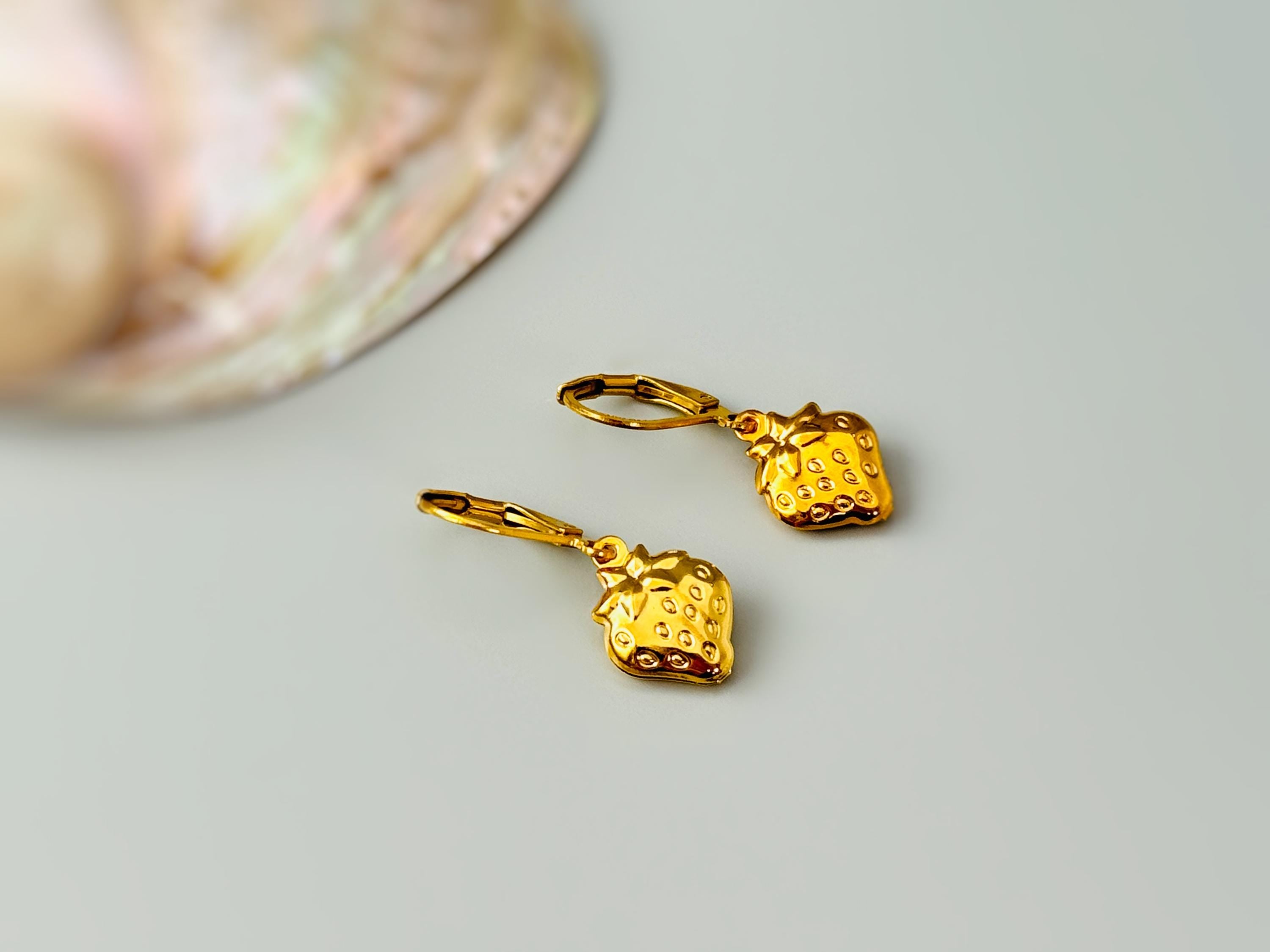 Silver Strawberry Earrings Dangle lightweight unique whimsical handmade food fruit jewelry, fun gift for foodie, chefs, sister bff daughter