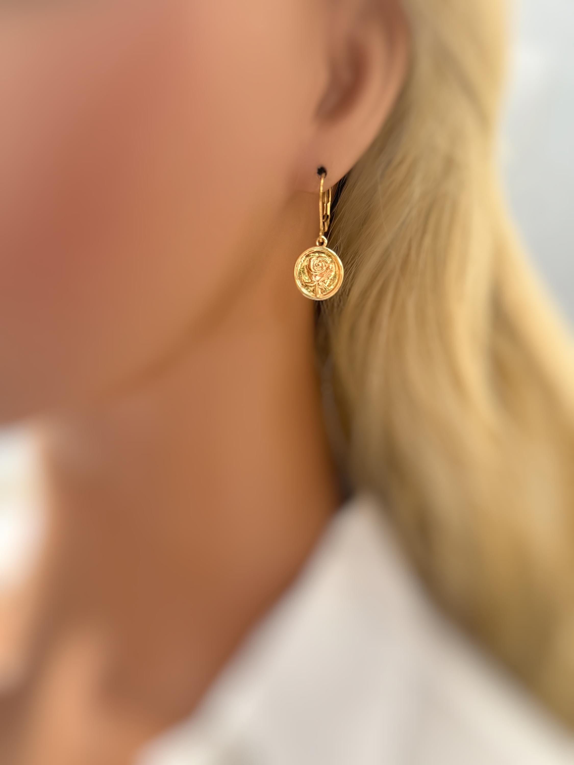 Gold Rose Earrings Dangle June birthflower jewelry