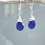 Lapis Lazuli Earrings Dangle Silver, 14k Gold Teardrop Blue Gemstone Dangly Drop Earrings Everyday Minimalist Dainty Handmade Lapis Jewelry