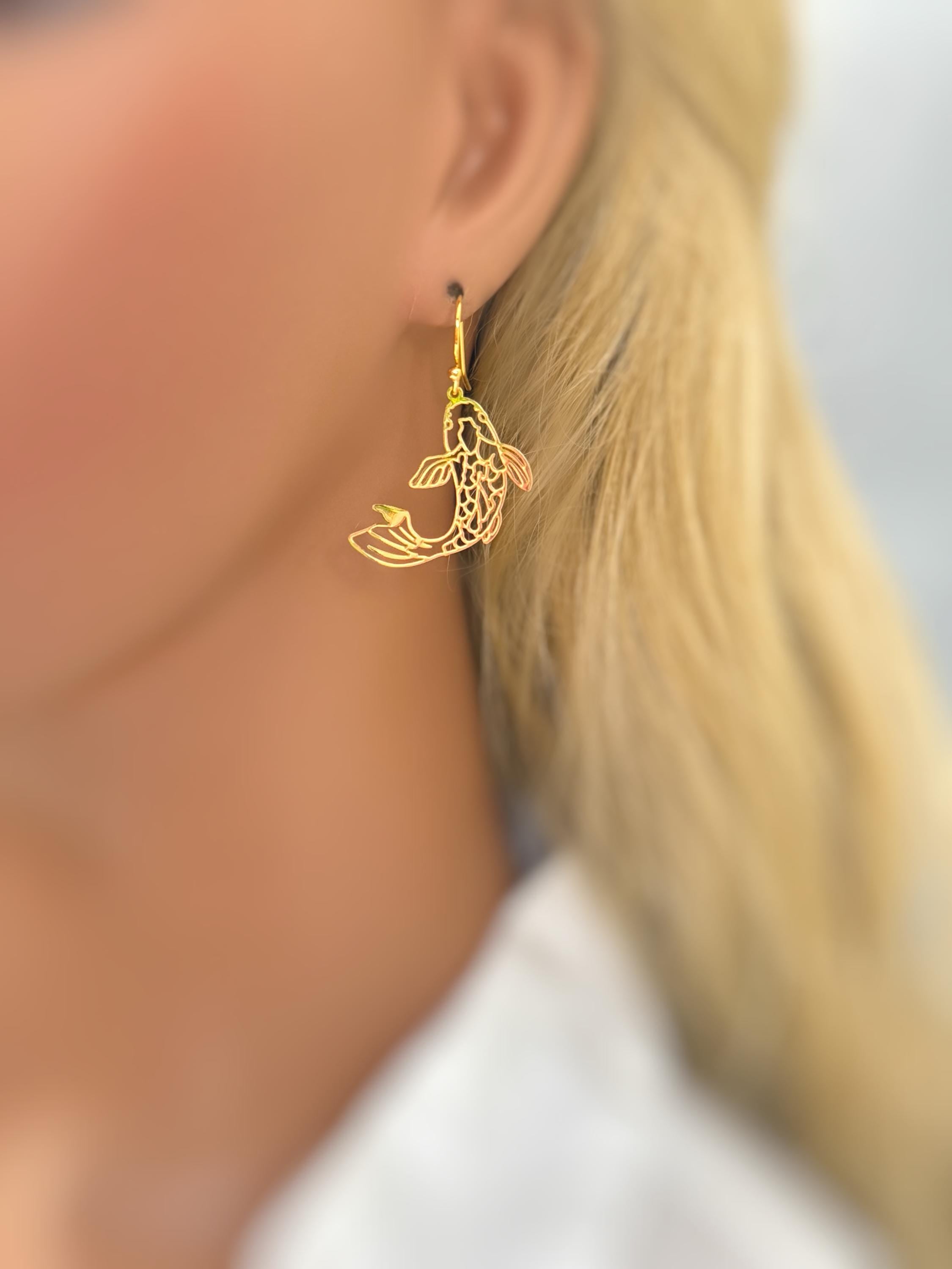 Koi Fish Earrings Dangle Unique Handmade Fish Jewelry lightweight large chandelier earrings for women fun trendy gift for animal lovers