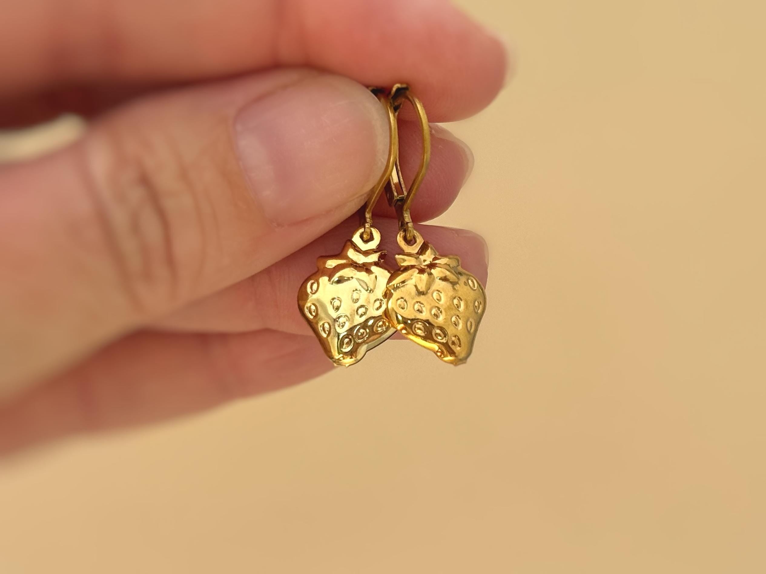 Silver Strawberry Earrings Dangle lightweight unique whimsical handmade food fruit jewelry, fun gift for foodie, chefs, sister bff daughter