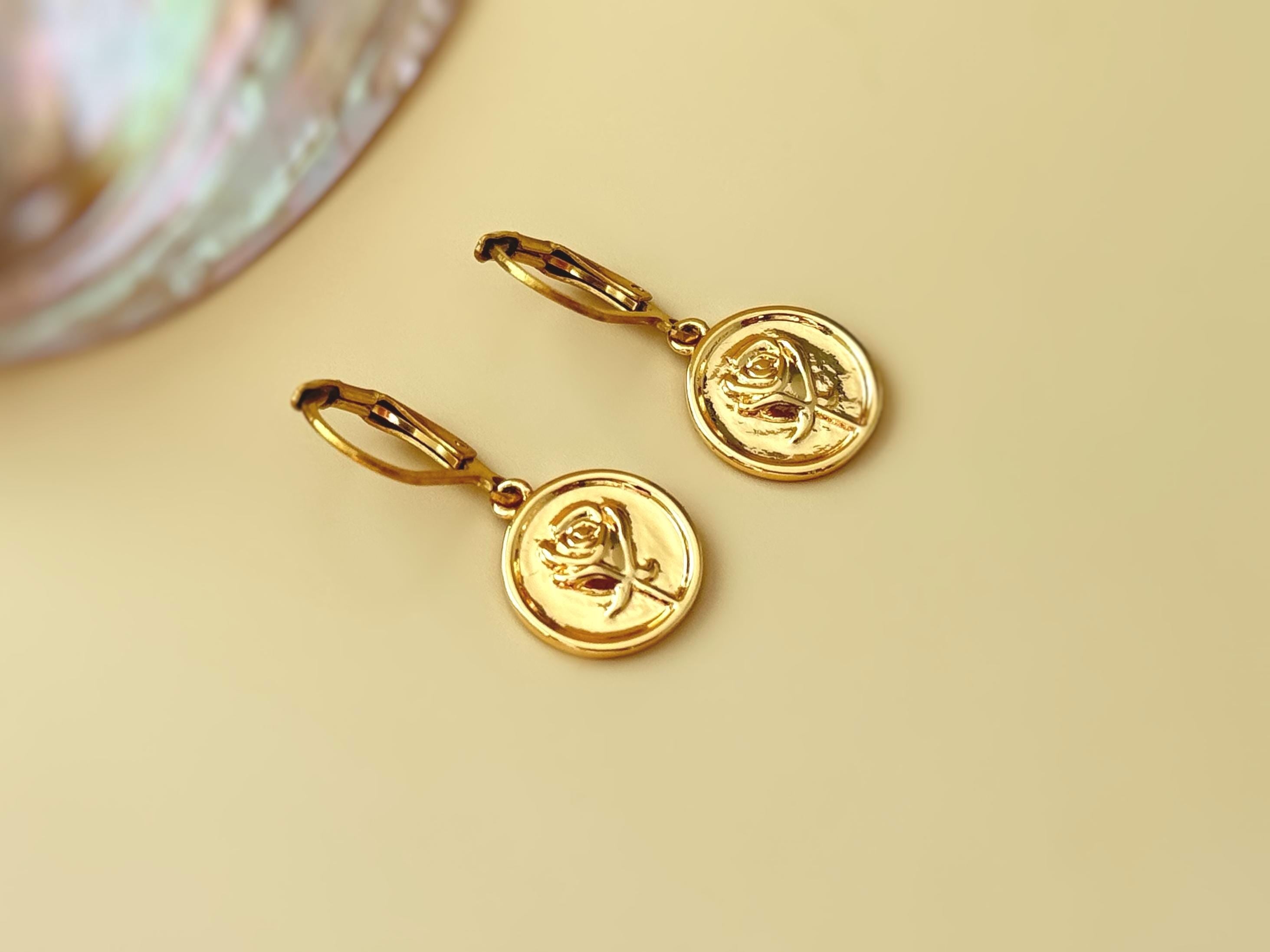 Gold Rose Earrings Dangle handmade June birthflower jewelry, romantic elegant gift for girlfriend, wife, sister, mom best friend anniversary