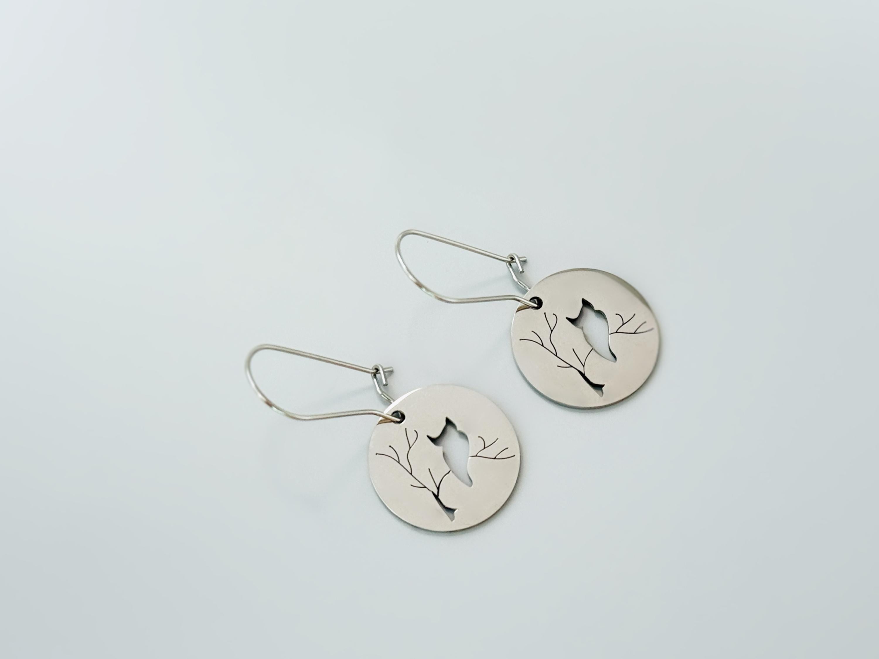 Owl Earrings dangle silver handmade witchy jewelry unique dangling spooky gothic earrings gift for nature and bird lovers, mom, sister, bff