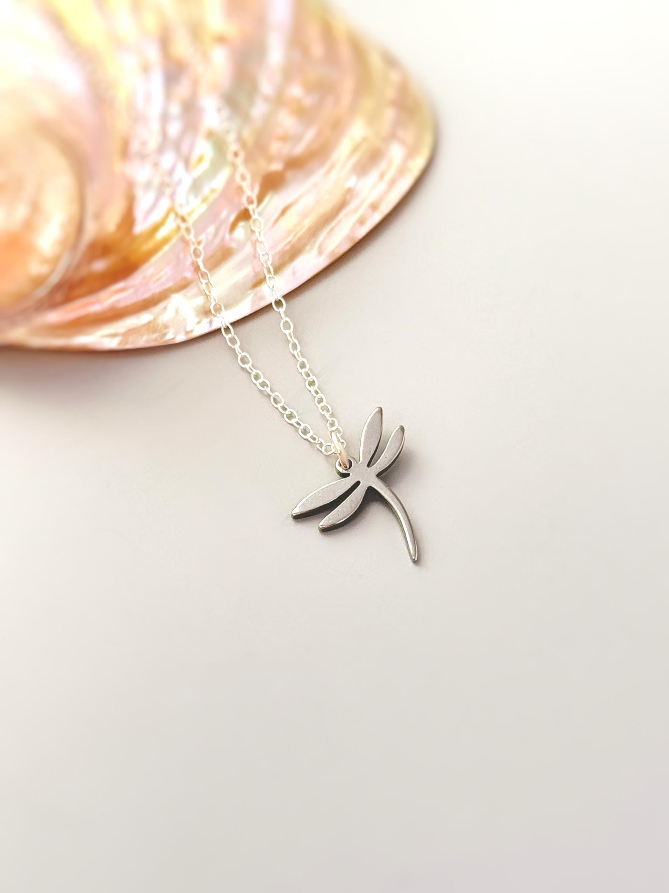 Dragonfly Necklace Sterling Silver, Gold, Rose Gold