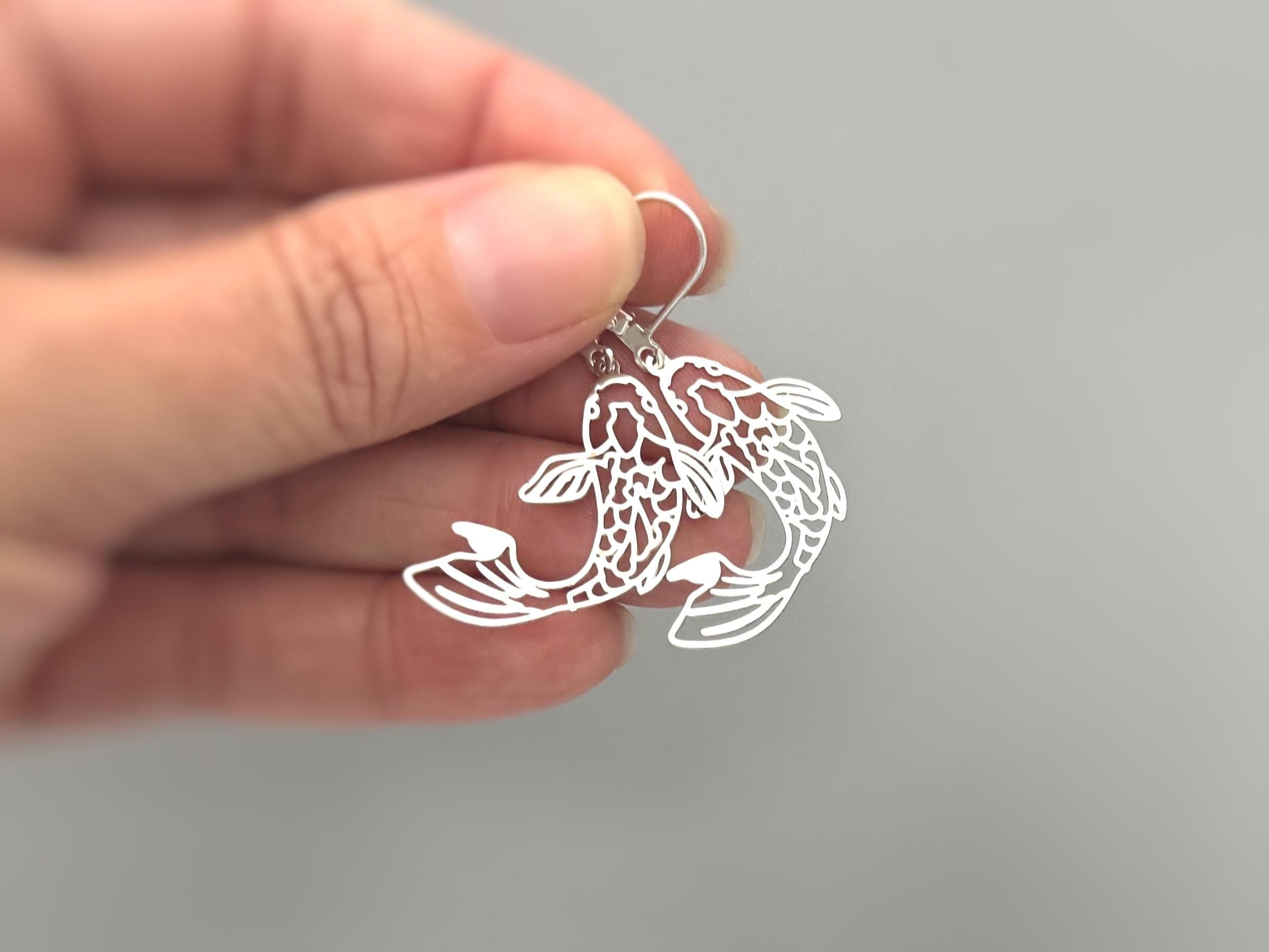 Koi Fish Earrings Dangle Unique Handmade Fish Jewelry lightweight large chandelier earrings for women fun trendy gift for animal lovers