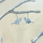 Cat Earrings dangle silver handmade animal jewelry unique whimsical fun gift for kitten kitty lovers, vets, mom, sister, bff grandma