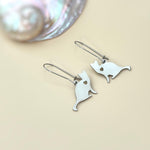 Cat Earrings dangle silver, gold handmade animal jewelry unique whimsical fun gift for kitten kitty lovers, vets, mom, sister, bff grandma