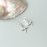 Tiny Dragonfly Earrings dangle Huggie Hoops silver, gold handmade nature jewelry unique gift for sister mom gardener wife bff everyday charm