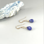 Dainty Lapis Lazuli earrings dangle 14k Gold fill, Sterling Silver Tiny tear drop dangly crystal earrings  Handmade Jewelry for women