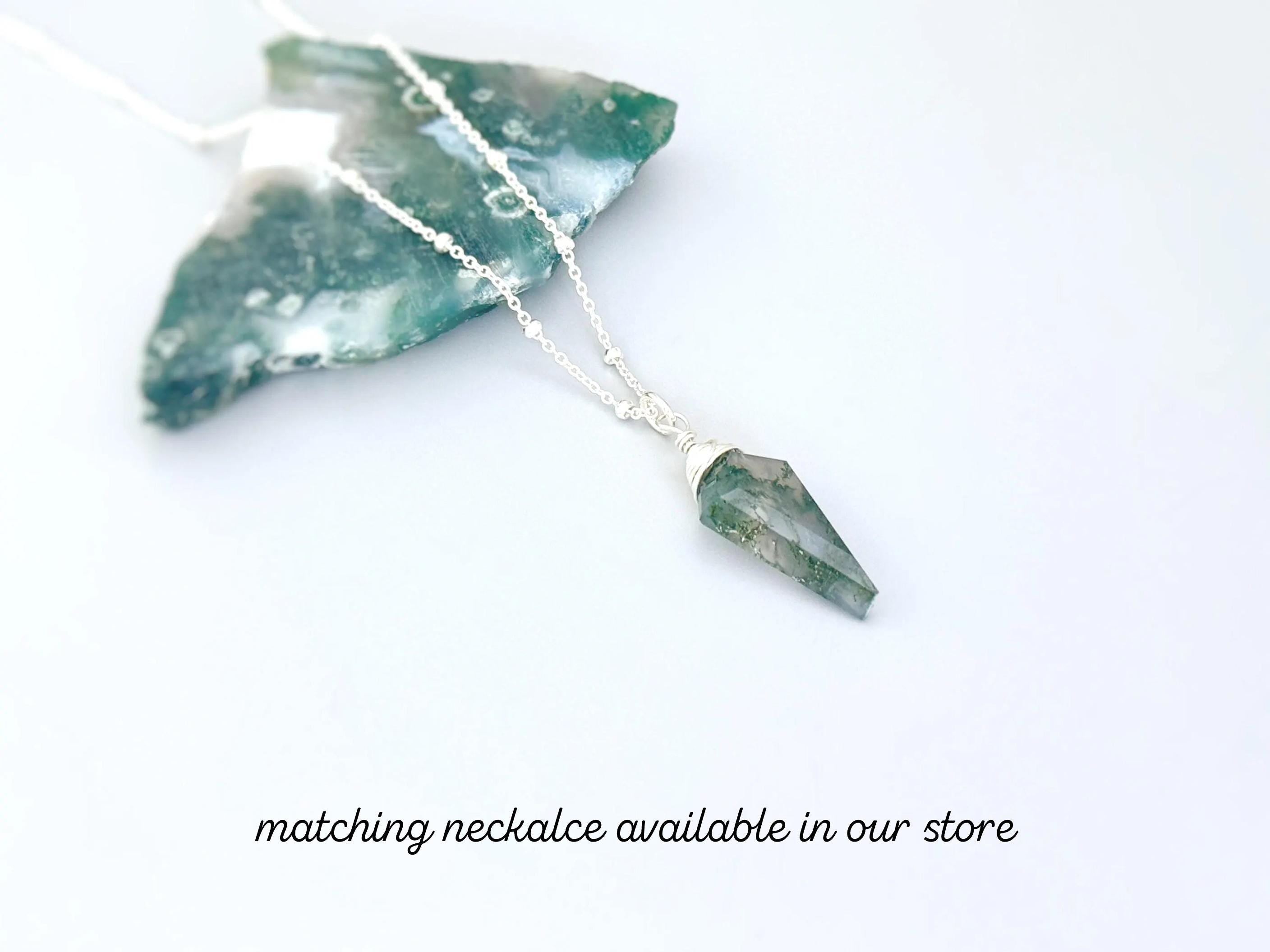 Moss Agate Hoop Earrings Dangle 14k Gold Fill Huggie Hoops