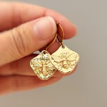 Honey Bee Earrings dangle Gold, unique handmade honeycomb boho statement bumble bee jewelry gift for gardeners nature lovers bff mom