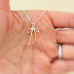Sterling Silver Ribbon Bow Necklace pendant romantic gift for girlfriend wife handmade jewelry for women coquette bowknot charm