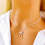 Sterling Silver Ribbon Bow Necklace pendant romantic gift for girlfriend wife handmade jewelry for women coquette bowknot charm