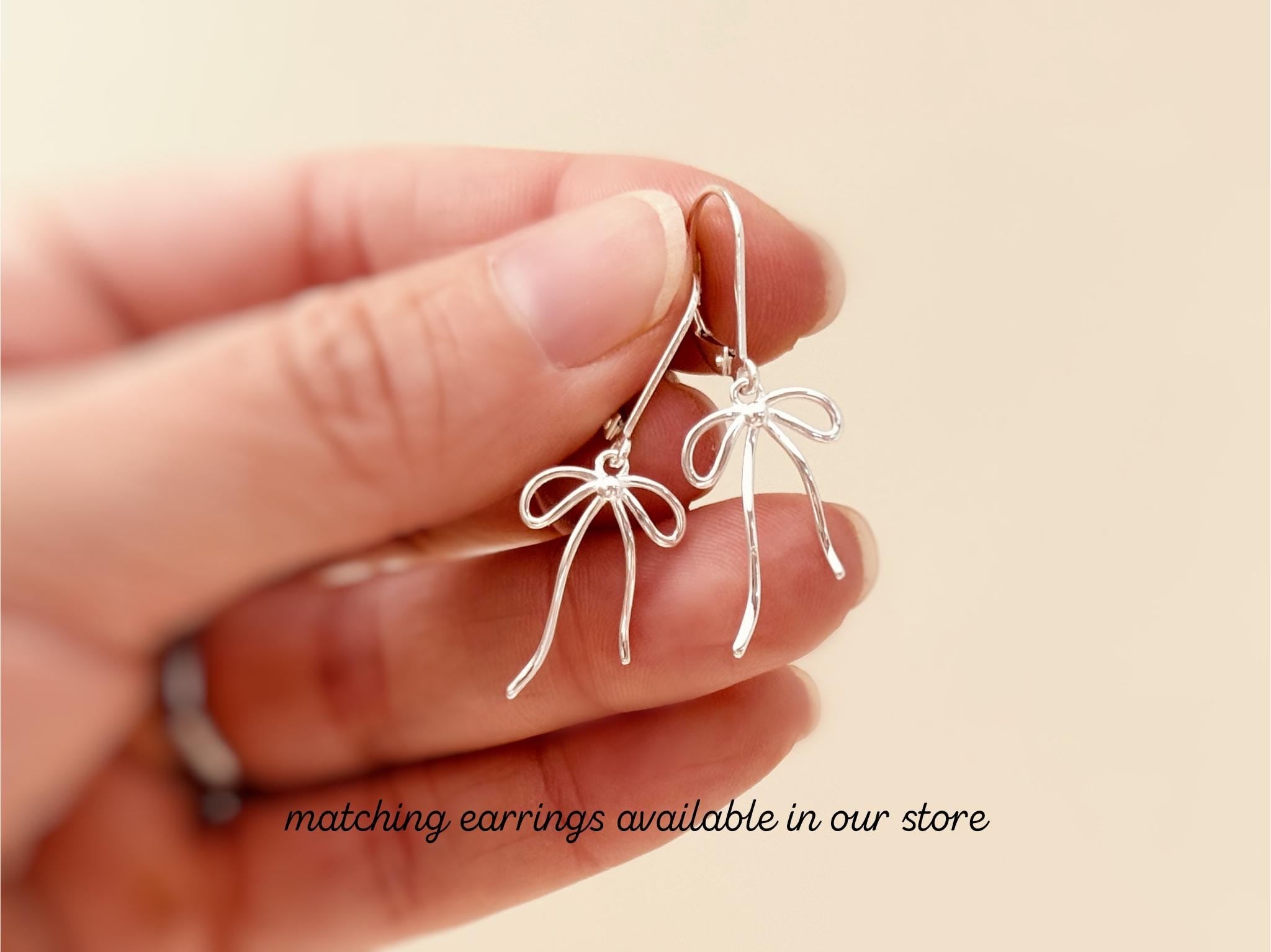 Sterling Silver Ribbon Bow Necklace pendant romantic gift for girlfriend wife handmade jewelry for women coquette bowknot charm