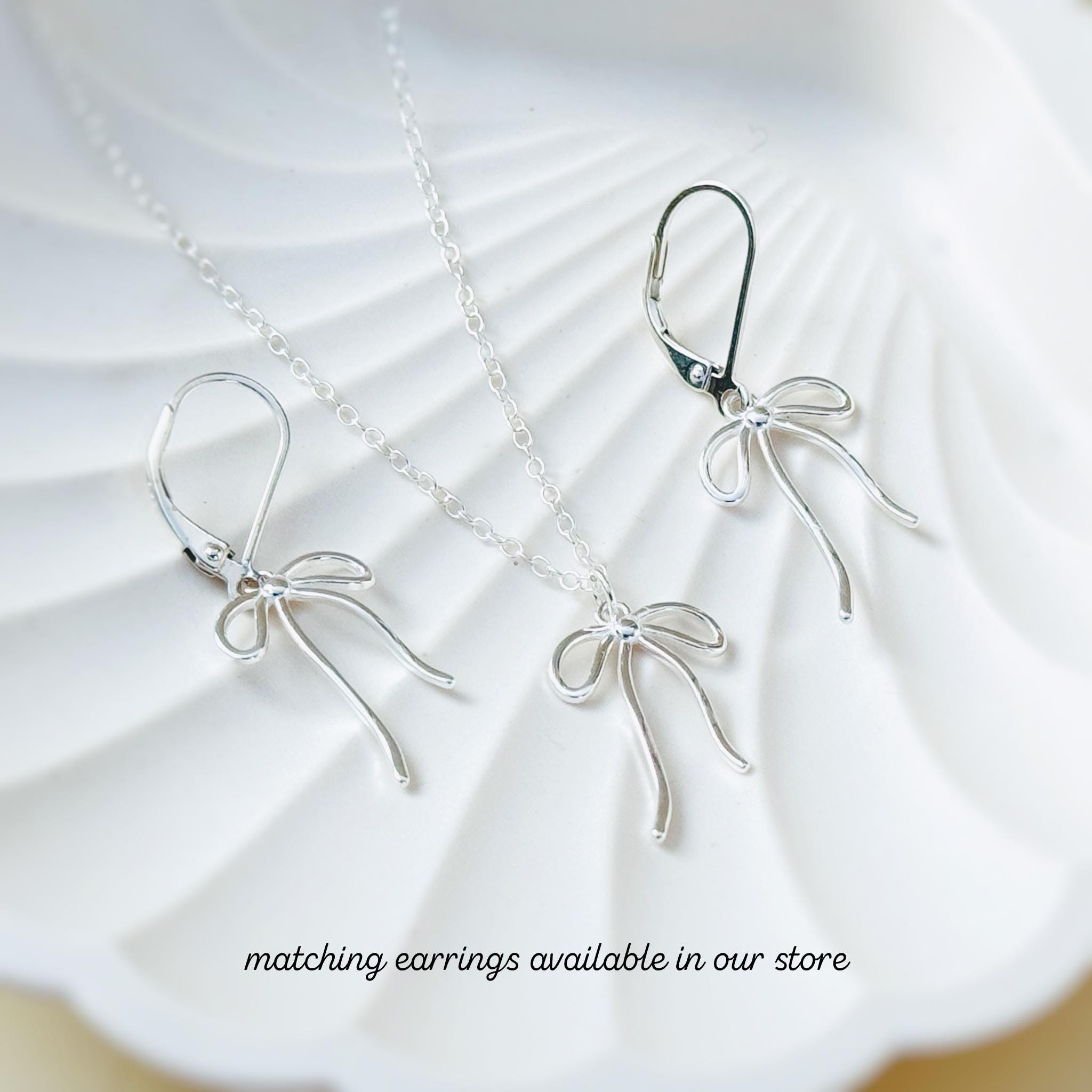 Sterling Silver Ribbon Bow Necklace pendant romantic gift for girlfriend wife handmade jewelry for women coquette bowknot charm