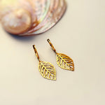 Gold Leaf Earrings dangle handmade statement chandelier long lightweight plant nature Jewelry unique gift for gardener mom wife sister bff