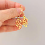 Gold Leaf Earrings dangle handmade statement chandelier long lightweight plant nature Jewelry unique gift for gardener mom wife sister bff