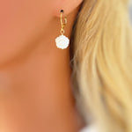 Mother of Pearl Rose Earrings 14k Gold Dangle handmade birthflower jewelry leverback June Birthday birth flower gift for grandma mom wife