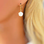 Mother of Pearl Rose Earrings 14k Gold Dangle handmade birthflower jewelry leverback June Birthday birth flower gift for grandma mom wife