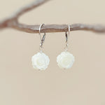 Mother of Pearl Rose Earrings 14k Gold Dangle handmade birthflower jewelry leverback June Birthday birth flower gift for grandma mom wife