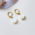 Mother of Pearl Rose Earrings Dangle handmade  birthflower jewelry leverback birth flower jewelry gift for grandma mom wife June Birthday