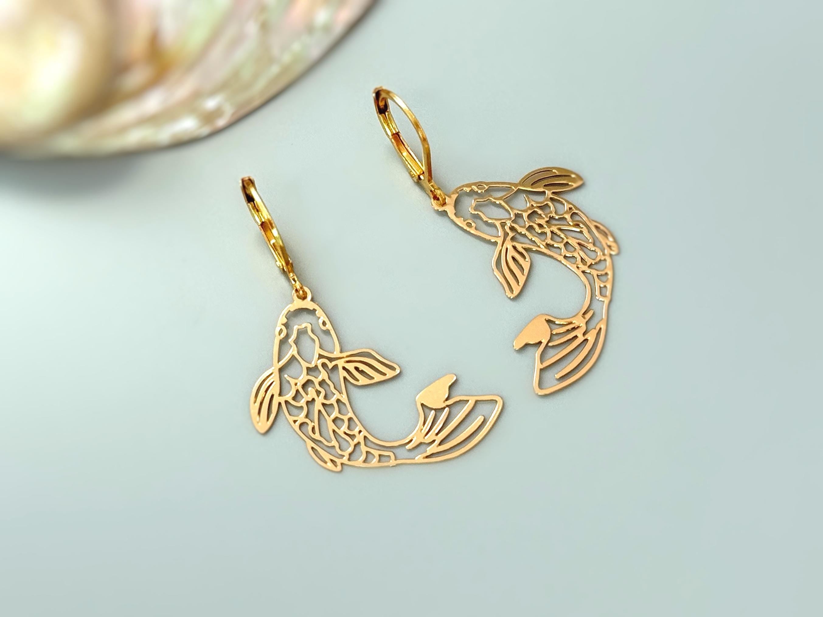 Koi Fish Earrings Dangle Unique Handmade Fish Jewelry lightweight large chandelier earrings for women fun trendy gift for animal lovers