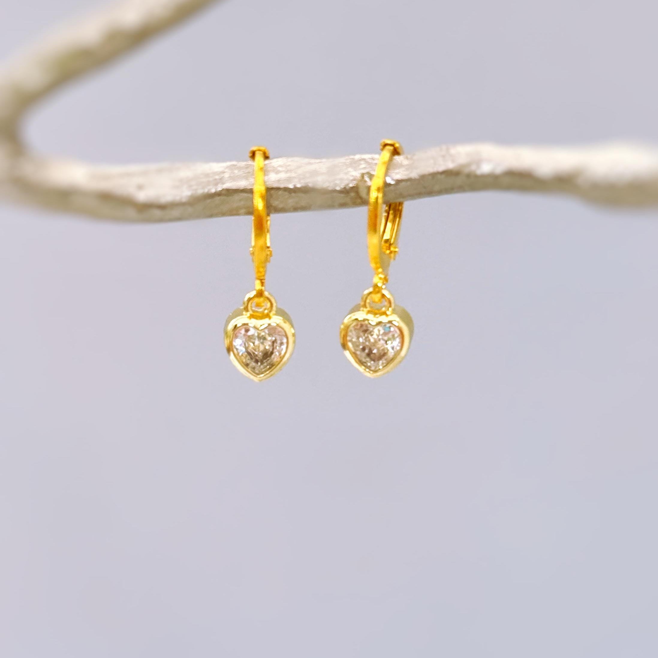 Dainty Crystal Heart Earrings Gold Huggie Hoops Dangle charms Silver, Rose Gold romantic birthday gift girlfriend bff sister daughter gift