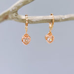 Dainty Crystal Heart Earrings Gold Huggie Hoops Dangle charms Silver, Rose Gold romantic birthday gift girlfriend bff sister daughter gift