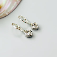 Dainty Crystal Heart Earrings Huggie Hoops Dangle charms Gold, Rose Gold, Silver romantic birthday gift girlfriend bff sister daughter gift