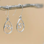 Teardrop Wave Earrings dangle sterling silver handmade dangly long lightweight Jewelry unique gift for best friend sister nature water lover