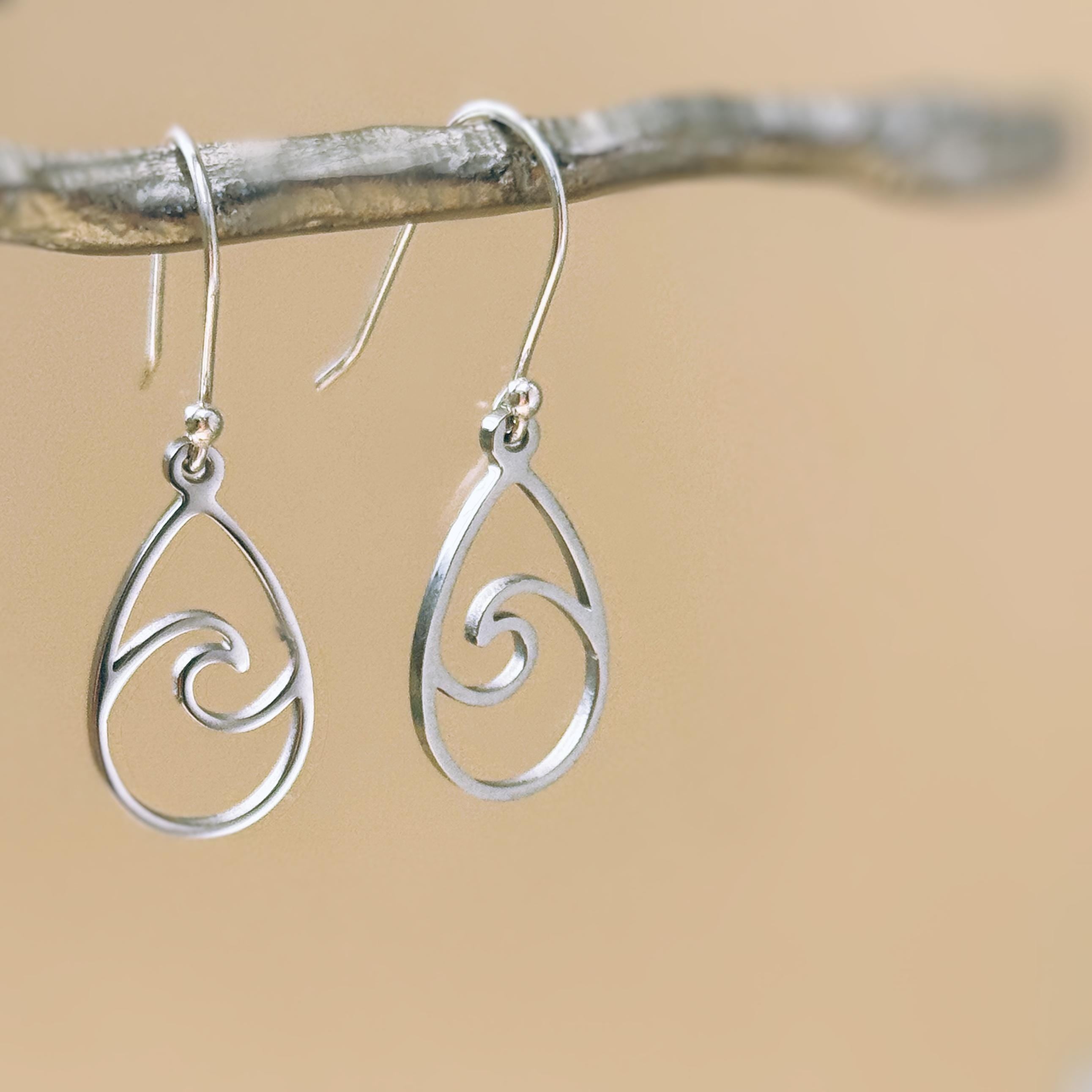 Teardrop Wave Earrings dangle sterling silver handmade dangly long lightweight Jewelry unique gift for best friend sister nature water lover