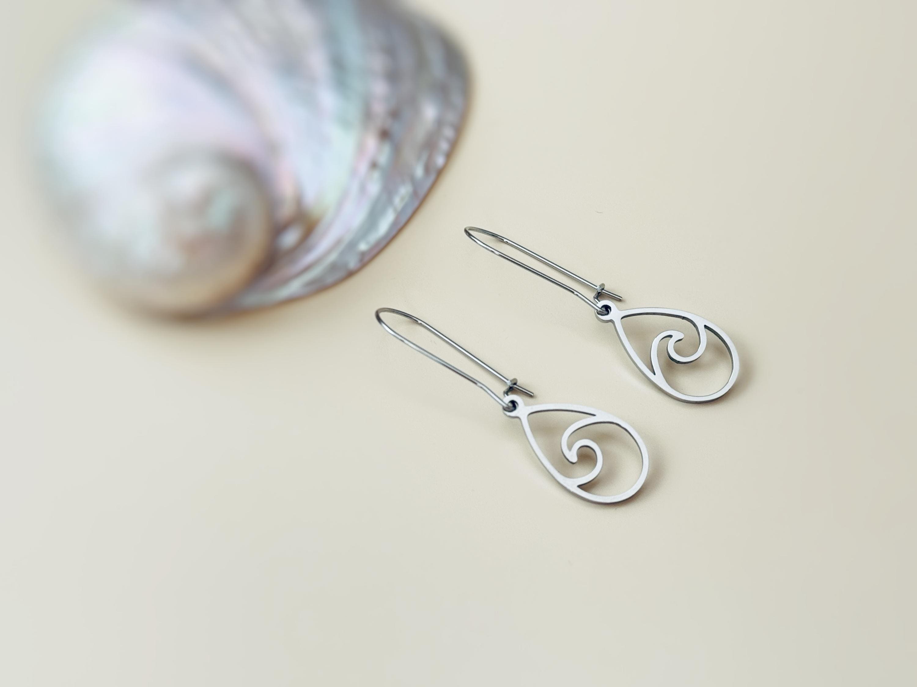 Teardrop Wave Earrings dangle sterling silver handmade dangly long lightweight Jewelry unique gift for best friend sister nature water lover