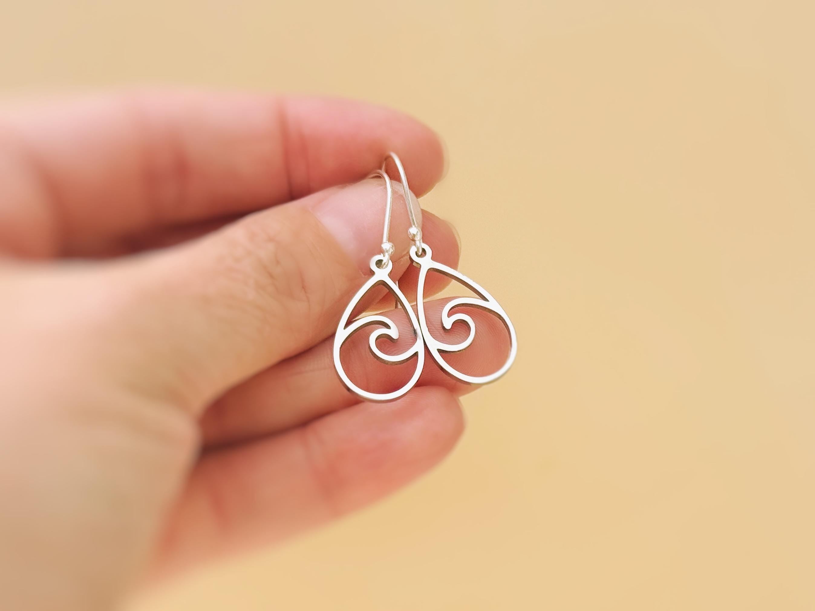 Teardrop Wave Earrings dangle sterling silver handmade dangly long lightweight Jewelry unique gift for best friend sister nature water lover