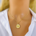 Sunflower Necklace gold, silver birth flower pendant for women summer Birthflower jewelry for August birthday gift for gardener mom wife